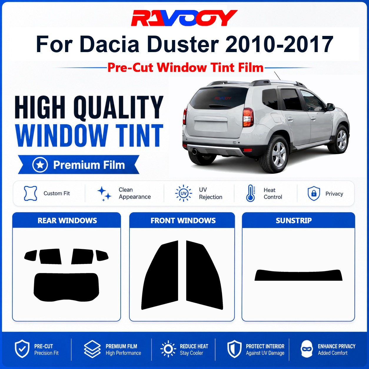 Privacy Screen Protector - 다치아 더스터 2010-2017 전면 및 후면