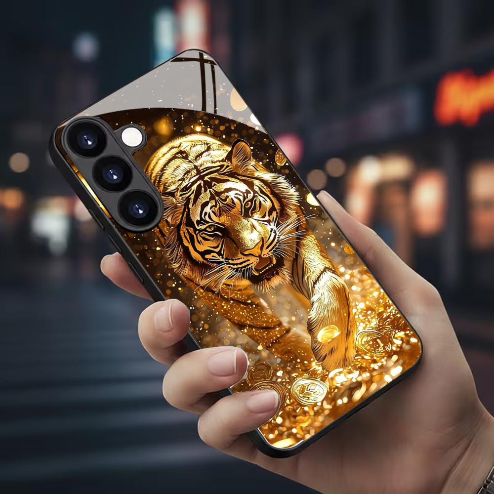 Samsung Galaxy S25 - 호랑이 무늬 유리 폰 케이스 삼성